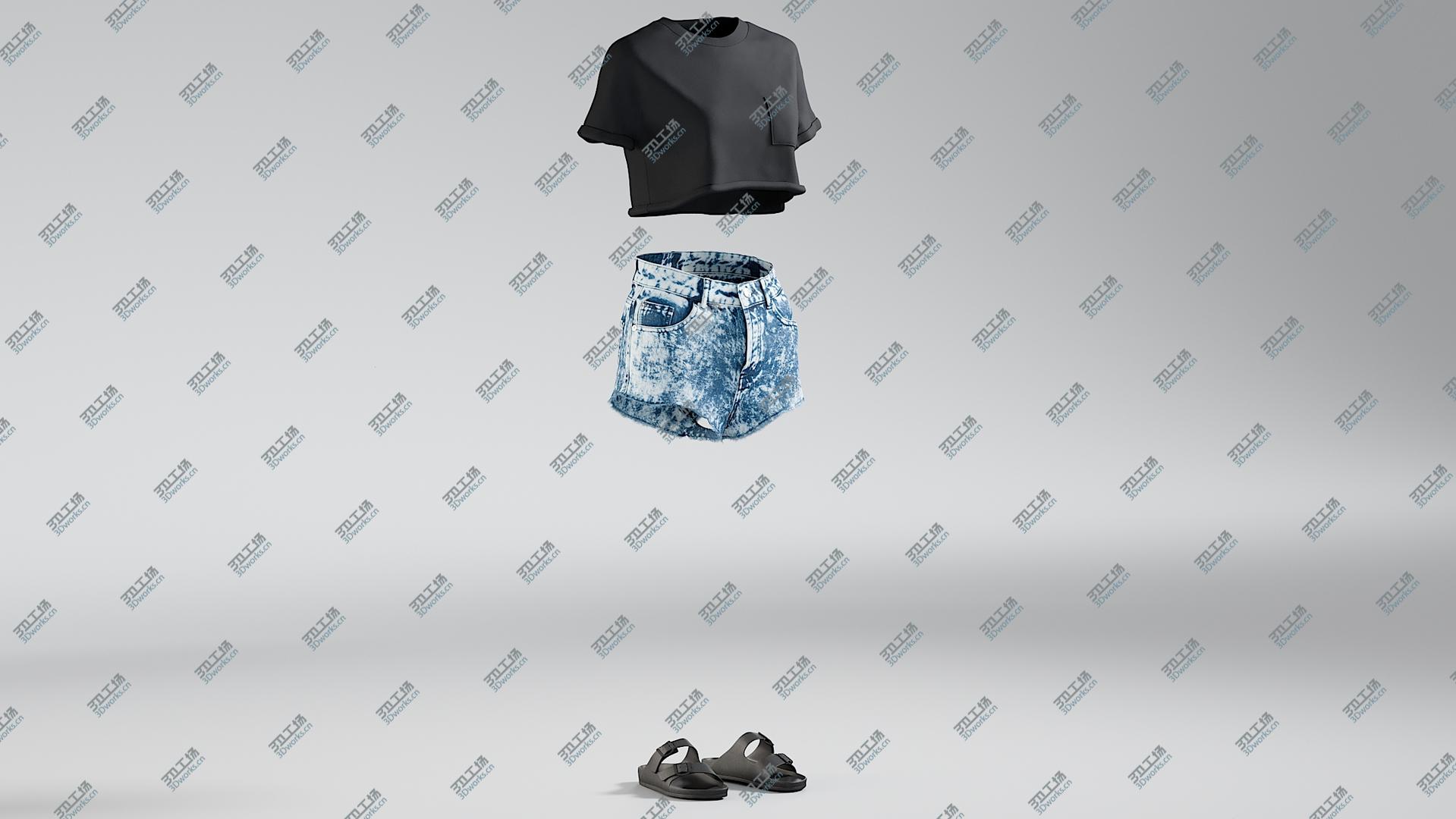 images/goods_img/202104023/Women's Jean Shorts with Tshirt and Slippers 3D/2.jpg